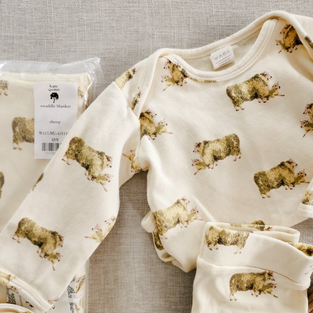 Kate Quinn Sheep Set Swaddle, Bodysuit, Panda Pants and Hat - Picture 9 of 16